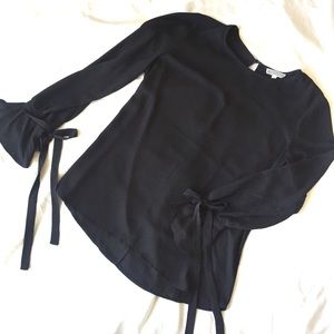 Black Bell Sleeve Blouse with Bows
